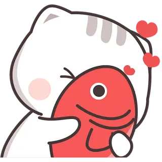 🥰 mèo, cá, trái tim, dễ thương, nhãn dán, hoạt hình telegram sticker