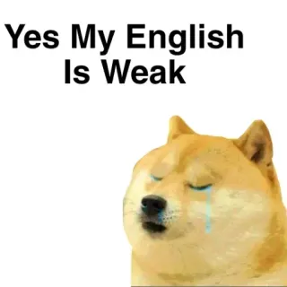 🥺 Doge Doge Meme Yes My English Is Weak doge, meme, shiba inu, crying dog, funny, language barrier, sad dog telegram sticker
