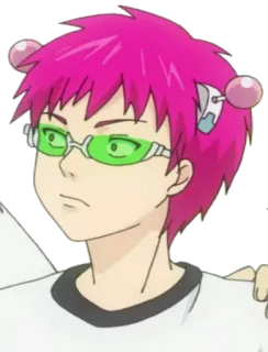 😟 Saiki Kusuo The Disastrous Life of Saiki K. Аниме, Saiki K, Кусуо, розовые волосы, очки, психик telegram sticker