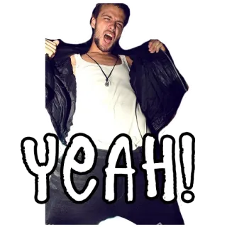 👹 YEAH! 남자, 신남, 축하, 승리, 기쁨, 표정, 예 telegram sticker