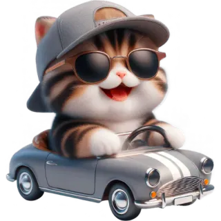 😎 고양이, 운전, 선글라스, 만화, 동물, 자동차, 멋진, 귀여운 telegram sticker