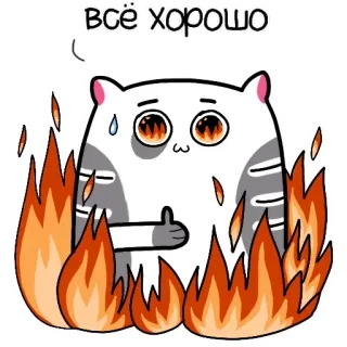 🔥 Всё хорошо แมว, ไฟ, ยกนิ้ว, มีม, ไม่เป็นไร, รัสเซีย, การ์ตูน telegram sticker