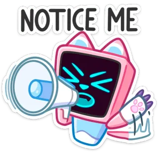 😡 NOTICE ME notice, megaphone, cute, pink, cat, robot, fox telegram sticker