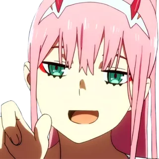 😏 Zero Two Darling in the Franxx anime, girl, pink hair, horns telegram sticker