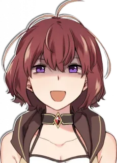 😁 anime, personaggio, sorridente, femmina, occhi viola, capelli castani telegram sticker