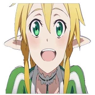 😃 Leafa Sword Art Online anime, female, blonde hair, green eyes, elf, cartoon telegram sticker