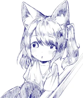 😕 gadis anime, kartun, gambar, sketsa, kawaii, telinga kucing telegram sticker