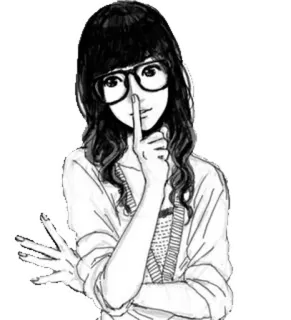 ☝ girl, glasses, finger, shhh, silence, drawing, anime style whatsapp sticker