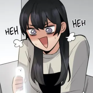 🐈‍⬛ HEH HEH desenho animado, mulher, feliz, rosto, quadrinho telegram sticker