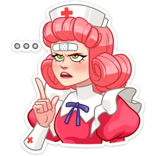 🤔 ... enfermera, pelo rosa, molesta, dibujo animado, mujer, seria, sticker, curita whatsapp sticker