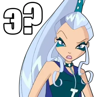 👨 Icy Winx Club Э? lodowaty, Winx, kreskówka, pytanie, zmieszany telegram sticker