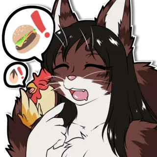 🍗 animal, cartoon, fox, chicken, burger, fantasy telegram sticker