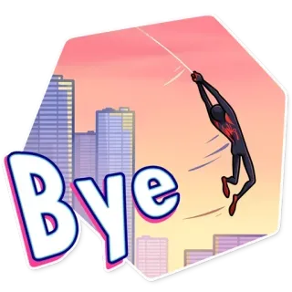 👋 Miles Morales Spider-Man: Into the Spider-Verse Bye despedida, spider-man, animação, paisagem urbana, super-herói, marvel telegram sticker
