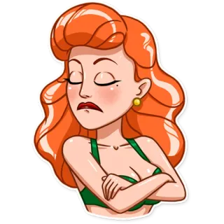 😒 женщина, мультфильм, злая, раздраженная, рыжая, скрещенные руки whatsapp sticker