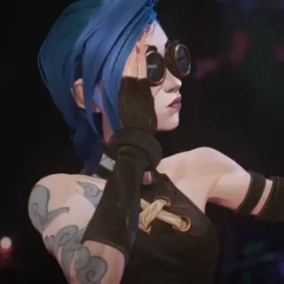 ❄️ Jinx Arcane 아케인, 징크스, 파란 머리, 고글, 문신, 비디오 게임, 리그 오브 레전드 telegram sticker