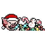 🍬 schwein, weihnachtsmannmütze, süßigkeiten, weihnachten, pixelkunst, winter, feiertag whatsapp sticker