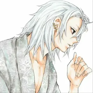 🌙 Anime, Capelli bianchi, Maschio, Orecchini, Kimono telegram sticker