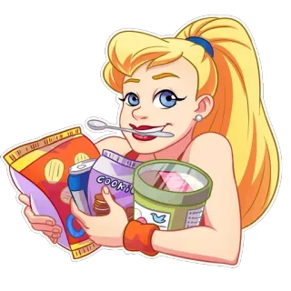 🍽 女人, 食物, 垃圾食品, 零食, 卡通, 吃 telegram sticker