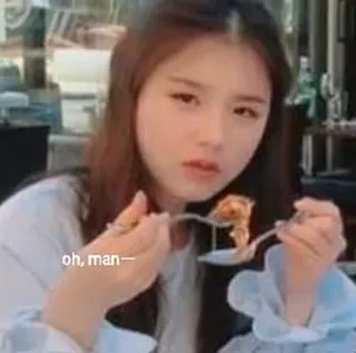 🤨 oh, man— 女人, 吃, 食物, 表情包, 表情, 厌恶 whatsapp sticker