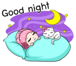 😴 Good night dobranoc, kot, księżyc, sen, słodki telegram sticker
