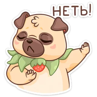 🙅‍♂️ НЕТЬ! 퍼그, 강아지, 딸기, 아니오, 거절, 귀여운 telegram sticker