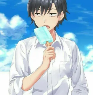 ⛓ Anime, Junge, Eis, Eis am Stiel, Sommer, Himmel, Wolken whatsapp sticker