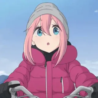 👀 Nadeshiko Kagamihara Yuru Camp Anime, Niedlich, Mädchen, Winter, Draussen, Camping, Pinke Haare telegram sticker