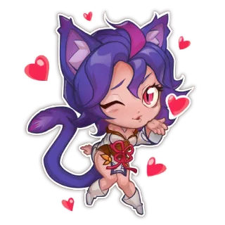 😘 Katzenmädchen, Anime, Chibi, Herzen, Süß, Cartoon, Kawaii, Sticker telegram sticker