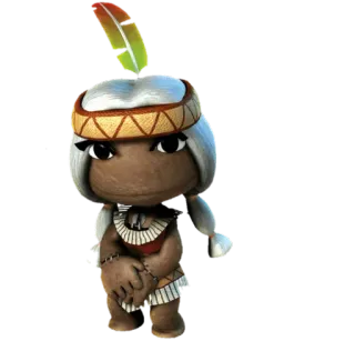 👩 video game character, native american, cute, tribal, sackboy telegram sticker