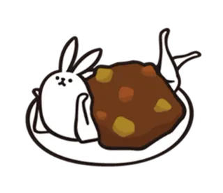 🐇 lapin, nourriture, curry, mignon, assiette, dessin animé telegram sticker