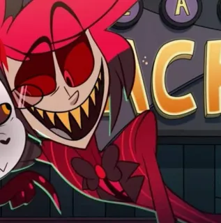 🍾 Alastor Hazbin Hotel demon, radiowiec, uśmiechnięty, kreskówka telegram sticker