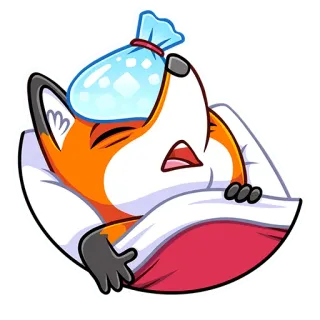 😐 krank, fuchs, tier, cartoon, krank, kopfschmerzen, kühlpack telegram sticker