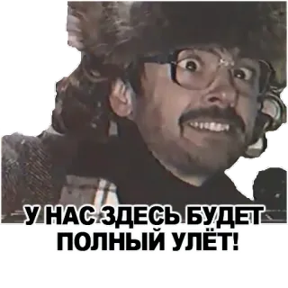 😃 У НАС ЗДЕСЬ БУДЕТ ПОЛНЫЙ УЛЁТ! rusia, topi bulu, lucu, kacamata, ekspresi whatsapp sticker