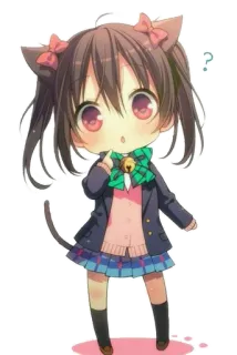 🙁 ragazza anime, chibi, orecchie da gatto, carino, kawaii, cartone animato, adesivo telegram sticker