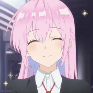 ❤️ anime, chica, pelo rosa, sonriendo, linda whatsapp sticker