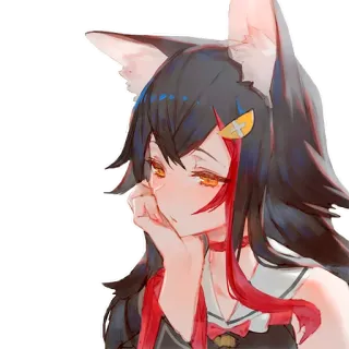 🙁 anime girl, wolf ears, fox ears, cute, sad, red hair, girl telegram sticker