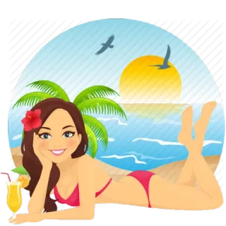 🏝 Strand, Frau, Sommer, Sonne, Tropisch, Urlaub, Cartoon whatsapp sticker