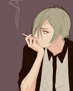 🚬 Anime, Fumo, Sigaretta, Ragazzo Anime, Triste, Pensieroso telegram sticker