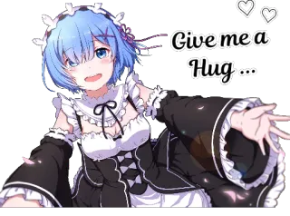 👐 Rem Give me a Hug ... anime, girl, maid, cute, hug whatsapp sticker