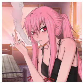 🍇 Yuno Gasai Mirai Nikki Anime, Fumer, Cheveux roses, Yuno Gasai, Mirai Nikki telegram sticker
