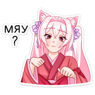 😔 МЯУ? cô gái anime, tai mèo, tóc hồng, phim hoạt hình, dễ thương, kawaii telegram sticker