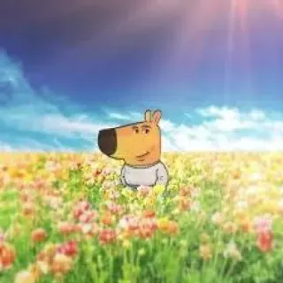 🫡 dessin animé, chien, animal, champ, fleurs, souriant, illustration telegram sticker