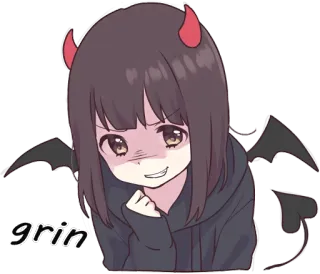 😈 grin anime, devil, grin, cute, girl, red horns telegram sticker
