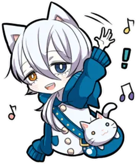 👋 Anime, Kot, Kawaii, Słodki, Kreskówka, Naklejka, Postać telegram sticker