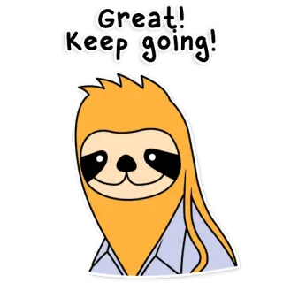 👍 Great!! Keep going! ленивец, поддержка, мультик, милый, позитив, мотивация whatsapp sticker