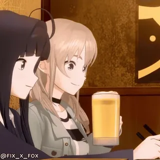 ๐บ anime girls, drinking beer, friends, izakaya, cheers, bar, anime style, animation whatsapp sticker