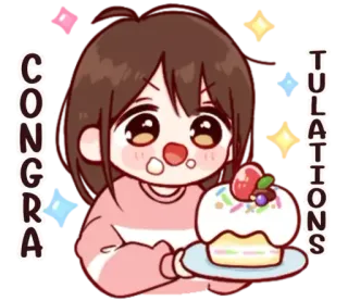 🎂 CONGRATULATIONS ยินดีด้วย, การเฉลิมฉลอง, การ์ตูน, น่ารัก, เค้ก, งานปาร์ตี้, รื่นเริง telegram sticker