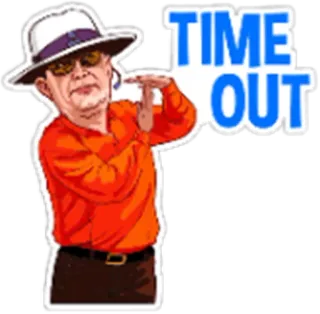 🏏 TIME OUT Auszeit, Geste, Mann, Hut, Cartoon, Orangefarbenes Shirt telegram sticker