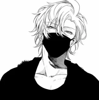 🥀 Anime, Manga, Homme, Portrait, Masque, Noir et blanc telegram sticker