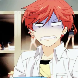 🥀 anime, ragazzo, scioccato, sorpreso, capelli rossi, preoccupato whatsapp sticker